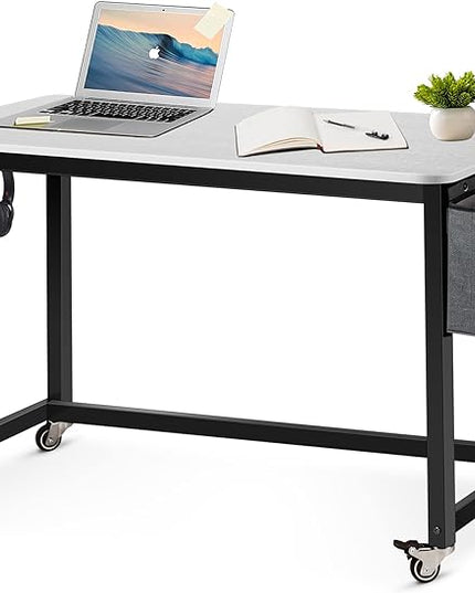 AHB 47" Rolling Computer Desk with 4 Smooth Wheels, Simple Style Mobile Writing Desk Home Office Study Table Movable Workstation with Metal Frame - LeafyLoom