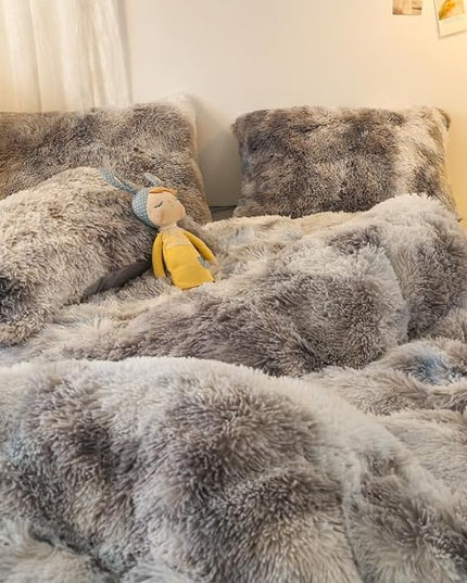 Faux Fur Kids Girls TD Black Comforter Sets King - 3PC Bed Set Warm Comfortable Soft Plush Flannel Velvet Fluffy Fuzzy Bedding（Comforter x 1 Pillowcases x 2） - LeafyLoom