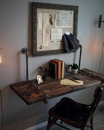 Industrial Retro Pipe Wall Mounted Office Desk Rustic Hanging Table Solid Wood Computer Table Floating Shelves for Home Office Dual-Purpose Table Layout Storage Table 31.5 inches - LeafyLoom