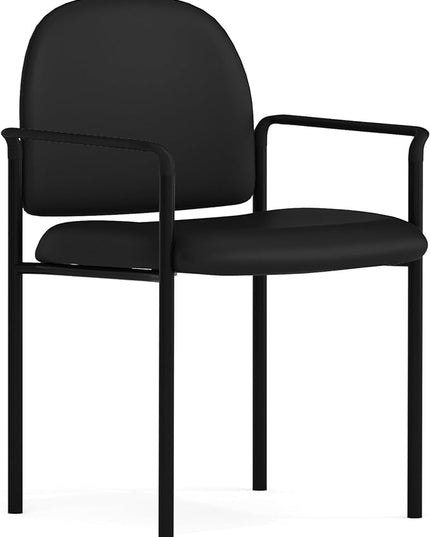 Flash Furniture Tiffany Side Reception Chair with Padded Armrests, Stackable Vinyl Waiting Room Chair for Commercial or Residential Use, Black - LeafyLoom