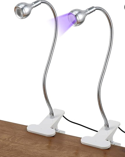 Big Chip 395nm UV LED Light Fixtures with Gooseneck and Clamp Mini Desk Light Clamp Portable Gooseneck for Outdoor Stall Gel Nail Curing, 5V USB Input(Silver,2 Pieces) - LeafyLoom