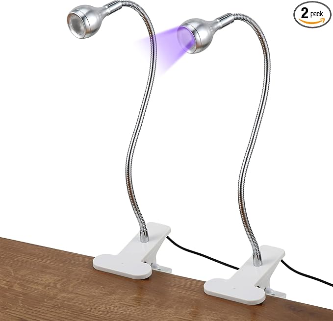 Big Chip 395nm UV LED Light Fixtures with Gooseneck and Clamp Mini Desk Light Clamp Portable Gooseneck for Outdoor Stall Gel Nail Curing, 5V USB Input(Silver,2 Pieces) - LeafyLoom