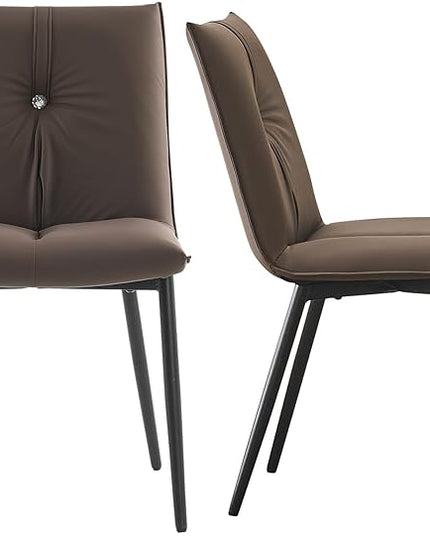 YOUTASTE Dining Chairs Set of 2 Mid Century Modern Kitchen Chairs Soft Padded Side Chairs Dinner Chairs with Metal Legs for Living Room Bedroom, Brown - LeafyLoom
