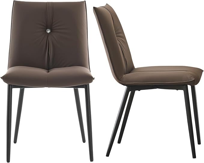 YOUTASTE Dining Chairs Set of 2 Mid Century Modern Kitchen Chairs Soft Padded Side Chairs Dinner Chairs with Metal Legs for Living Room Bedroom, Brown - LeafyLoom