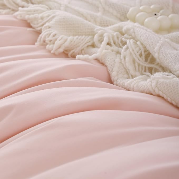 ROSGONIA Comforter Full Size for Girls Boys Teens Blush, 3pcs(1 Boho Pink Comforter & 2 Pillowcases) Lightweight Dorm Bedding Soft All Season Bed Set - LeafyLoom