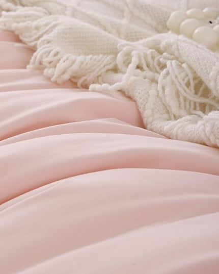 ROSGONIA King Size Comforter Set Blush, 3pcs (1 Boho Grey Comforter & 2 Pillowcases) All Season Bedding Soft Lightweight Bedspread Blanket Quilt - LeafyLoom