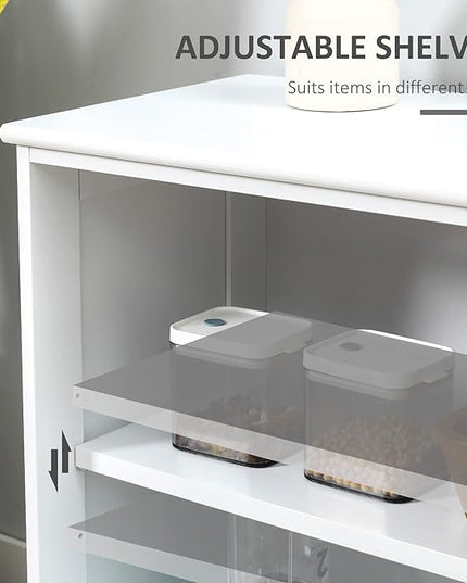 HOMCOM Sideboard Buffet Cabinet, Stackable Credenza, Coffee Bar Cabinet with Sliding Glass Door and Adjustable Shelf, White - LeafyLoom