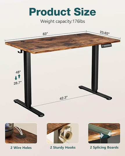 NicBex Laik-DW-00020-DX Desks, 62" W x 23" D x 28" H, Brown - LeafyLoom
