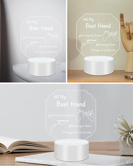 Personalized Gifts for Best Friends: 3D Illusion Lamp Engraved Acrylic LED Rechargeable Night Light with 3 Level Brightness 10 Color Modes-Friend Gifts for Thanksgiving Christmas Birthday - LeafyLoom