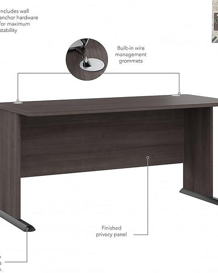 Bush Business Furniture Studio A Computer Desk, Commercial-Grade Gaming and Work Table for Home or Professional Office, 60W, Storm Gray - LeafyLoom