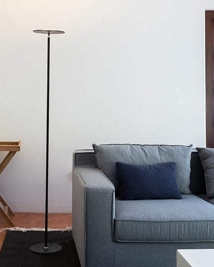 Brightech Sky LED Torchiere Super Bright Floor Lamp - Contemporary, High Lumen Light for Living Rooms & Offices - Dimmable, Indoor Pole Uplight for Bedroom Reading - Black - LeafyLoom
