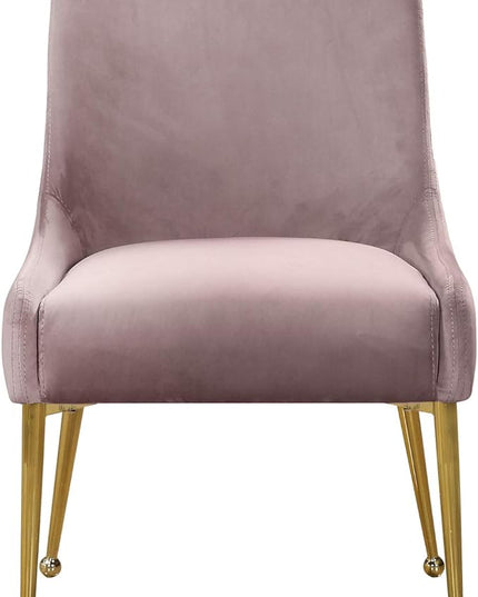 Meridian Furniture Owen Collection Modern | Contemporary Velvet Upholstered Dining Chair with Polished Gold Metal Legs, Set of 2, 24" W x 21" D x 34.5" H, Pink - LeafyLoom