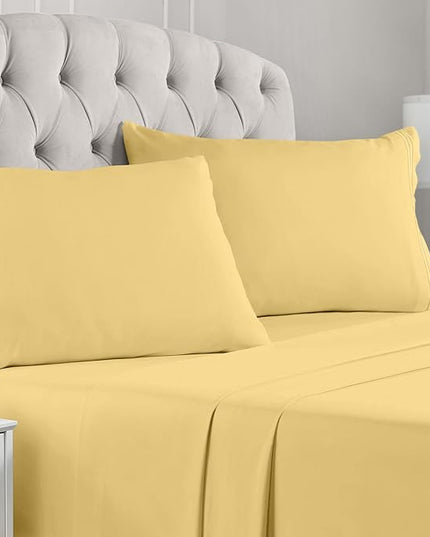 Mellanni Split King Sheets Set - 5 PC Iconic Collection Bedding Sheets & Pillowcases - Hotel Luxury, Extra Soft, Cooling Bed Sheets - Deep Pocket up to 16 inch (Split King, Yellow) - LeafyLoom