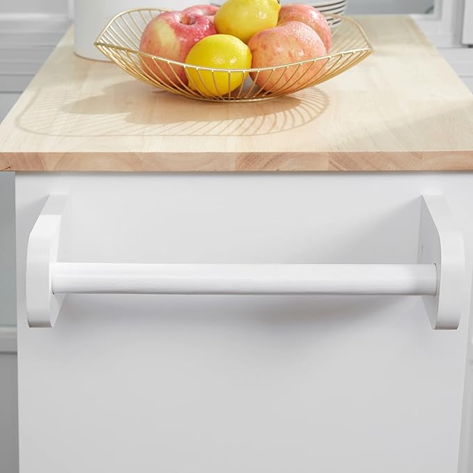 HOMCOM Kitchen Island Cart Rolling Trolley Cart with Drawer, Storage Cabinet & Towel Rack, White - LeafyLoom
