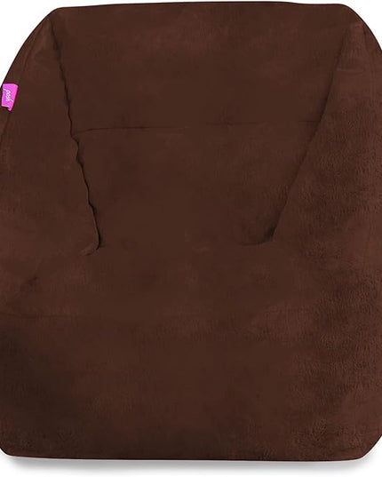 Posh Creations Structured Comfy Bean Bag Chair for Gaming, Reading, and Watching TV, Coronado Chair, Rabbit Fur - Brown - LeafyLoom