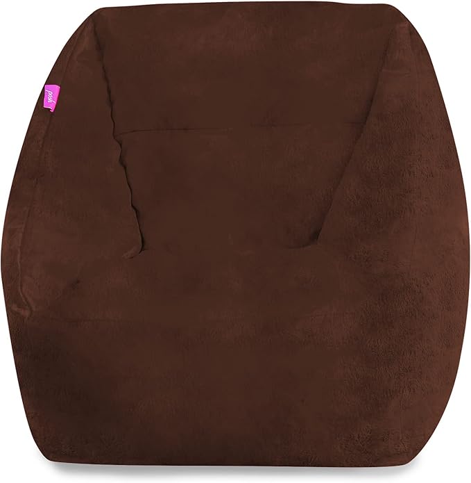 Posh Creations Structured Comfy Bean Bag Chair for Gaming, Reading, and Watching TV, Coronado Chair, Rabbit Fur - Brown - LeafyLoom