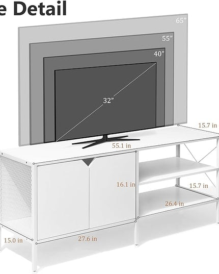 White TV Stand with Storage - Television Stands for Living Room, 50 Inch TV Table for 32 40 55 65 Inch TV, TV Consle for Bedroom, White - LeafyLoom