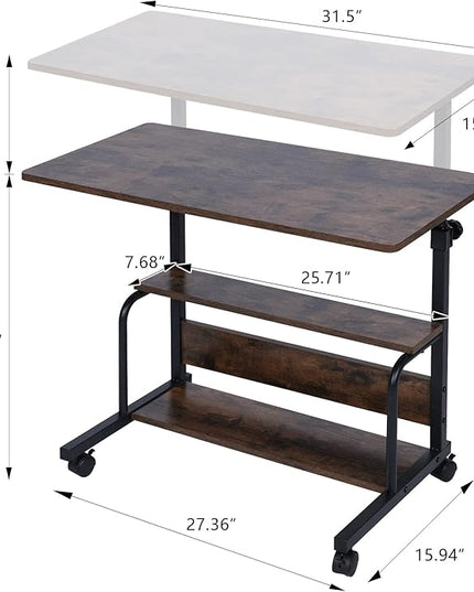 Portable Desk Small Desks for Small Spaces Laptop Table Rustic Rolling Adjustable Desk on Wheels Mobile Couch Desk for Bedroom Home Office Computer Standing Desk Student Desk with Storage 32x16 Inch - LeafyLoom