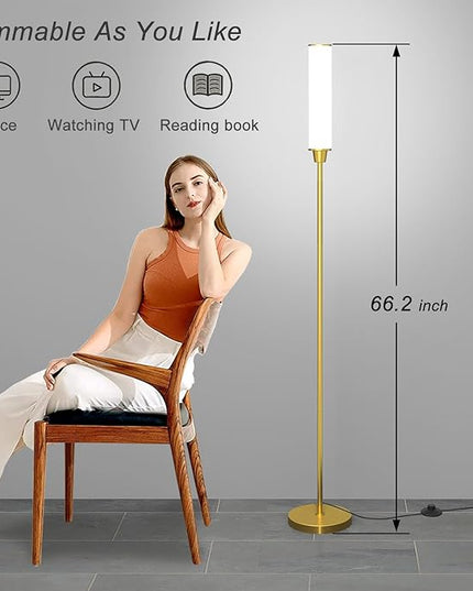 Floor Lamp with Remote Control,Bright Floor Lamps for Living Room/Bedroom/Office, Stepless Adjustable 3000K-6000K Colors and 10-100% Brightness,Standing Light with Foot Switch (Brass Gold) - LeafyLoom