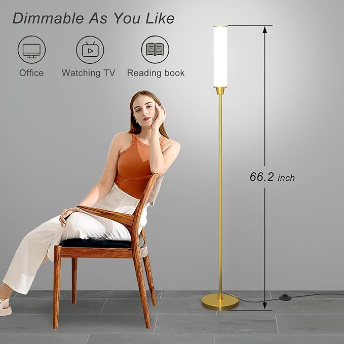 Floor Lamp with Remote Control,Bright Floor Lamps for Living Room/Bedroom/Office, Stepless Adjustable 3000K-6000K Colors and 10-100% Brightness,Standing Light with Foot Switch (Brass Gold) - LeafyLoom