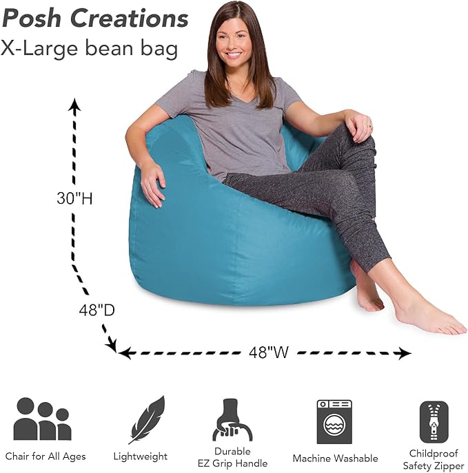 Posh Bean Bag Chair for Children, Teens & Adults - 35", Heather Teal - LeafyLoom