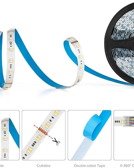 BTF-LIGHTING RGBCCT 5 Colors in 1 LED 5050SMD RGBWW RGB+Dimmable Tunable Color Temperature 2700K-6500K 16.4ft 60LEDs/m 300LEDs DC12V Multi-Colored Tape Lights IP30 White PCB(No Adapter or Controller) BTF-LIGHTING