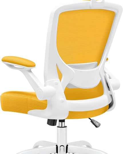 KERDOM Ergonomic Office Chair, Breathable Mesh Desk Chair, Lumbar Support Computer Chair with Headrest and Flip-up Arms, Swivel Task Chair, Adjustable Height Gaming Chair, Yellow - LeafyLoom