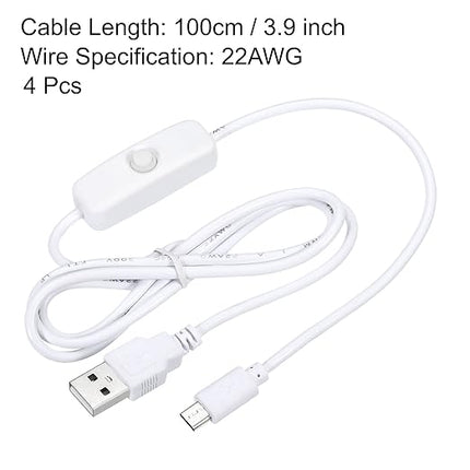 MECCANIXITY USB Cable with 501 ON/Off Switch, USB Male to Micro USB Male Power Cable 100cm for Digital Equipment LED Desk Lamp LED Strip White Pack of 4 - LeafyLoom