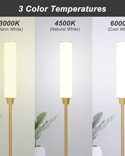 Floor Lamp with Remote Control,Bright Floor Lamps for Living Room/Bedroom/Office, Stepless Adjustable 3000K-6000K Colors and 10-100% Brightness,Standing Light with Foot Switch (Gold) - LeafyLoom