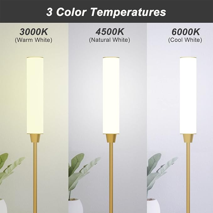 Floor Lamp with Remote Control,Bright Floor Lamps for Living Room/Bedroom/Office, Stepless Adjustable 3000K-6000K Colors and 10-100% Brightness,Standing Light with Foot Switch (Gold) - LeafyLoom