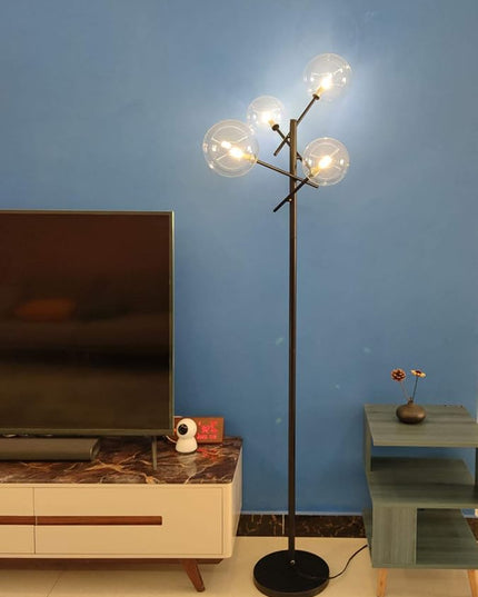 Sputnik Chandelier Floor Lamp for Bedroom,4-Lights Clear Glass Shade Floor Light for Living Room,Black - LeafyLoom
