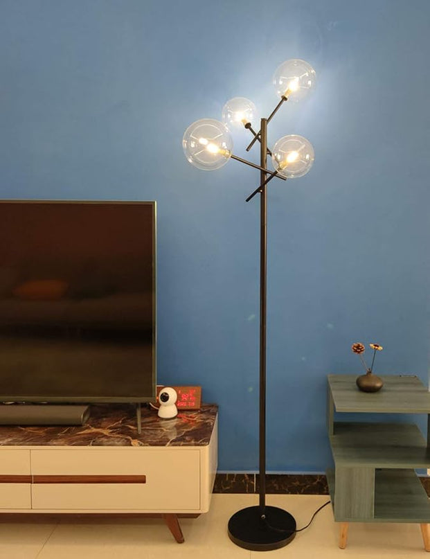 Sputnik Chandelier Floor Lamp for Bedroom,4-Lights Clear Glass Shade Floor Light for Living Room,Black - LeafyLoom