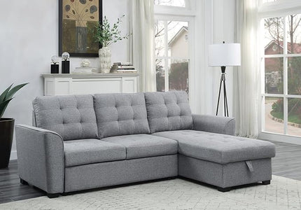 Reversible Sectional Sofa, L-shaped Corner Couch with Storage Chaise Lounge Ottoman, Pull Out Sleeper Bed for Compact Spaces, Bedroom, Apartment, 61.75 Inch, Light Gray - LeafyLoom