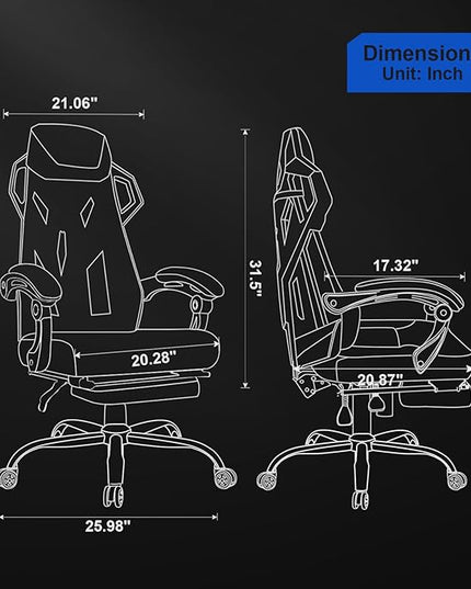 GTRACING Gaming Chair, Computer Chair with Mesh Back, Ergonomic Gaming Chair with Footrest, Reclining Gamer Chair with Adjustable Headrest and Lumbar Support for Gaming and Office (White) - LeafyLoom