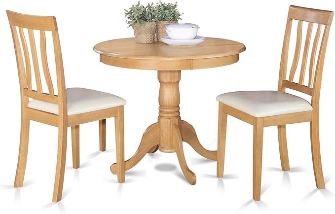 East West Furniture ANTI3-OAK-LC Antique 3 Piece Kitchen Set for Small Spaces Contains a Round Dining Room Table with Pedestal and 2 Faux Leather Upholstered Chairs, 36x36 Inch - LeafyLoom
