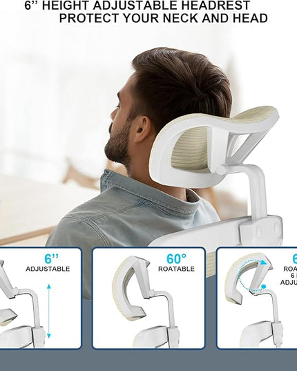 𝑯𝑶𝑴𝑬 𝑶𝑭𝑭𝑰𝑪𝑬 𝑪𝑯𝑨𝑰𝑹, Ergonomic Mesh Desk Chair, High Back Computer Chair- Adjustable Headrest with Flip-Up Arms, Lumbar Support, Swivel Executive Task Chair (Modern, Beige) - LeafyLoom