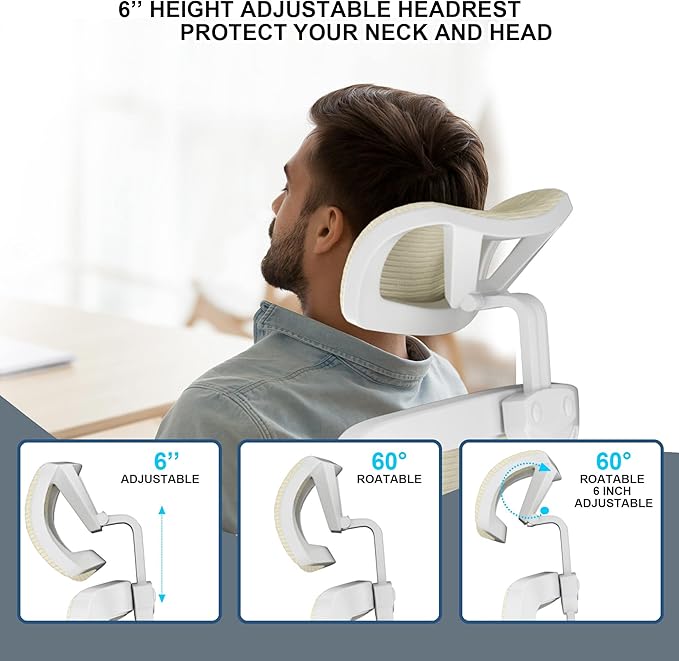 𝑯𝑶𝑴𝑬 𝑶𝑭𝑭𝑰𝑪𝑬 𝑪𝑯𝑨𝑰𝑹, Ergonomic Mesh Desk Chair, High Back Computer Chair- Adjustable Headrest with Flip-Up Arms, Lumbar Support, Swivel Executive Task Chair (Modern, Beige) - LeafyLoom
