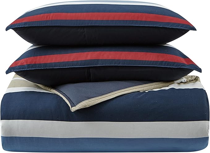 Nautica - Twin Comforter Set, Cotton Reversible Bedding with Matching Sham, Stylish Home Decor, Dorm Room Essentials (Bradford Navy/Khaki, Twin) - LeafyLoom