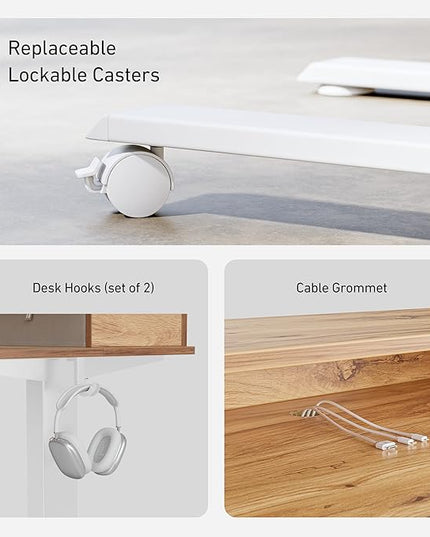 FEZIBO Sturdy Height Adjustable Electric Standing Desk with Drawers, 55 x 24 Inch Stand Up Table with Large Storage Shelf, Sit Stand Desk, Light Rustic Brown Top - LeafyLoom