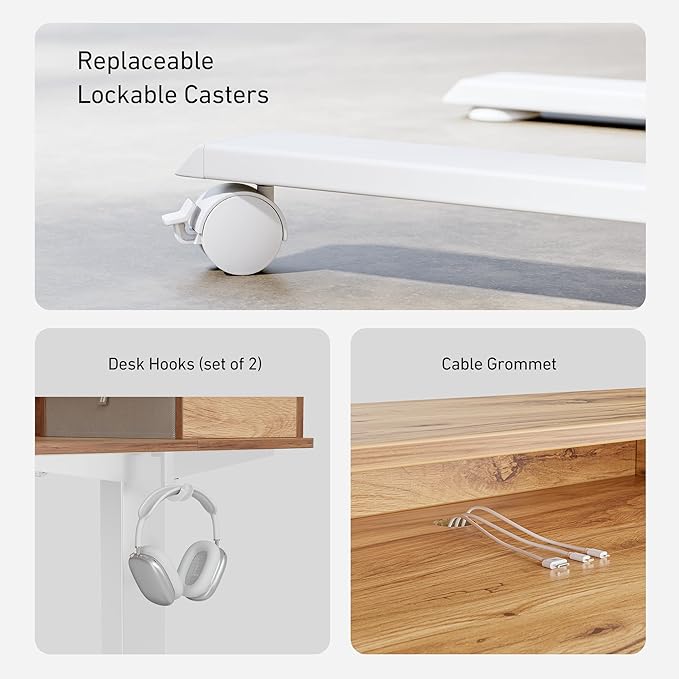 FEZIBO Sturdy Height Adjustable Electric Standing Desk with Drawers, 55 x 24 Inch Stand Up Table with Large Storage Shelf, Sit Stand Desk, Light Rustic Brown Top - LeafyLoom