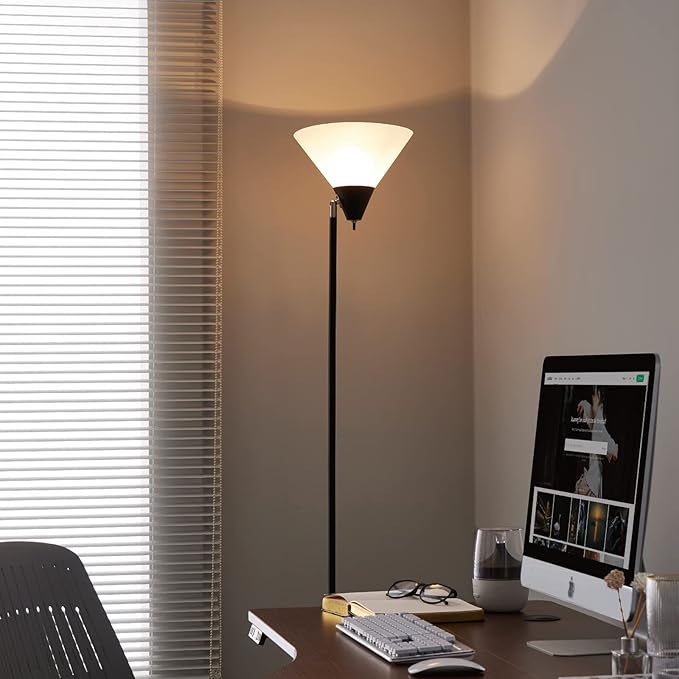 Floor Lamp Standing Lamp Adjustable Head Arcylic Shade Floor Lamps for Living Room/Office/Bedroom (Black) - LeafyLoom