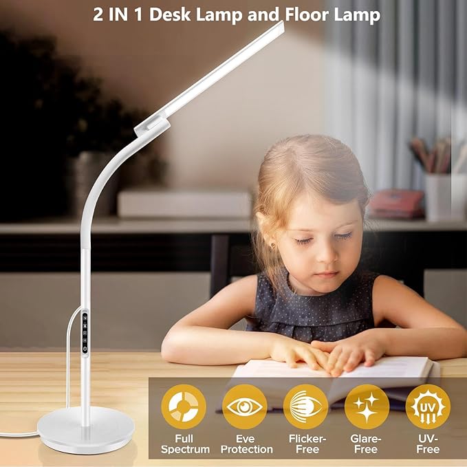 LED Floor Lamp, Floor Lamps for Living Room with Night Light & 5 Colors & 5 Brightness, Adjustable Gooseneck Floor Reading Lamp with Remote & Touch Control, Tall Standing Floor Lamp for Bedroom Office - LeafyLoom