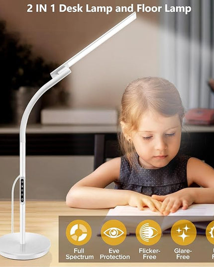 LED Floor Lamp, Floor Lamps for Living Room with Night Light & 5 Colors & 5 Brightness, Adjustable Gooseneck Floor Reading Lamp with Remote & Touch Control, Tall Standing Floor Lamp for Bedroom Office - LeafyLoom