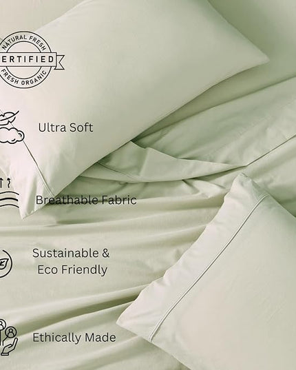 LANE LINEN 100% Organic Cotton Twin Sheets, 3Pc Twin Size Sheets, Breathable Twin Size Sheets for Boys, Luxury Hotel Sheets, 15" Deep Twin Size Fitted Sheet, Percale Weave - Mineral - LeafyLoom
