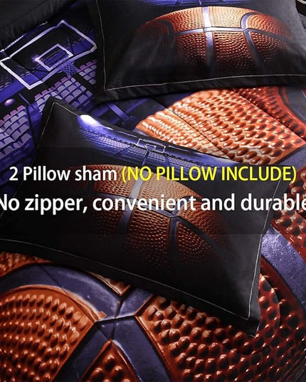 Btargot Basketball Comforter Sets Full for Boys Teens,3D Sports Basketball Bedding,Soft Microfiber Reversible Quilt with 2 Matching Pillow Shams - LeafyLoom