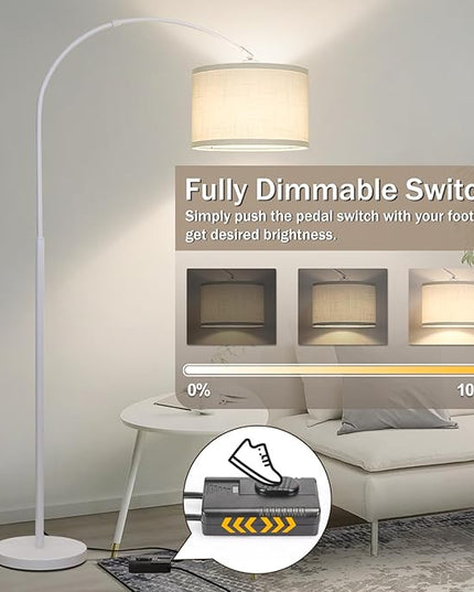 Seaside village Standing Lamp for Living Room, Dimmable Arc Floor Lamp with White Adjustable Hanging Shade, Modern Pole Lamp Tall Reading Light for Bedroom, Over Couch, Office, 9W LED Bulb Included - LeafyLoom
