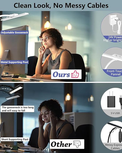 EppieBasic Desk Lamp, Architect Desk Lights for Home Office, Eye Care Led Desk Lamps with Clamp Dimmable & 4 Color Modes, 24V Bright Table Lamp Office Lighting for Working Reading Study（White） - LeafyLoom