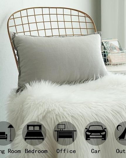 Jeanerlor Cotton Linen Square Decorative Throw Pillow Case Cushion Cover with Twin Needles Stitch on Edge, 12"x20"(30 x 50cm), 2 Pcs, Silver Grey - LeafyLoom