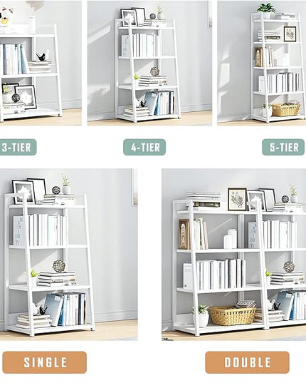 IOTXY 4 Tier Open Bookshelf - Steel and Wood Display Stand, 50CM Width Floor-Standing Bookcase, White - LeafyLoom