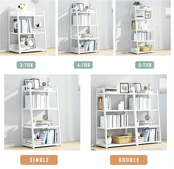 IOTXY 4 Tier Open Bookshelf - Steel and Wood Display Stand, 50CM Width Floor-Standing Bookcase, White - LeafyLoom